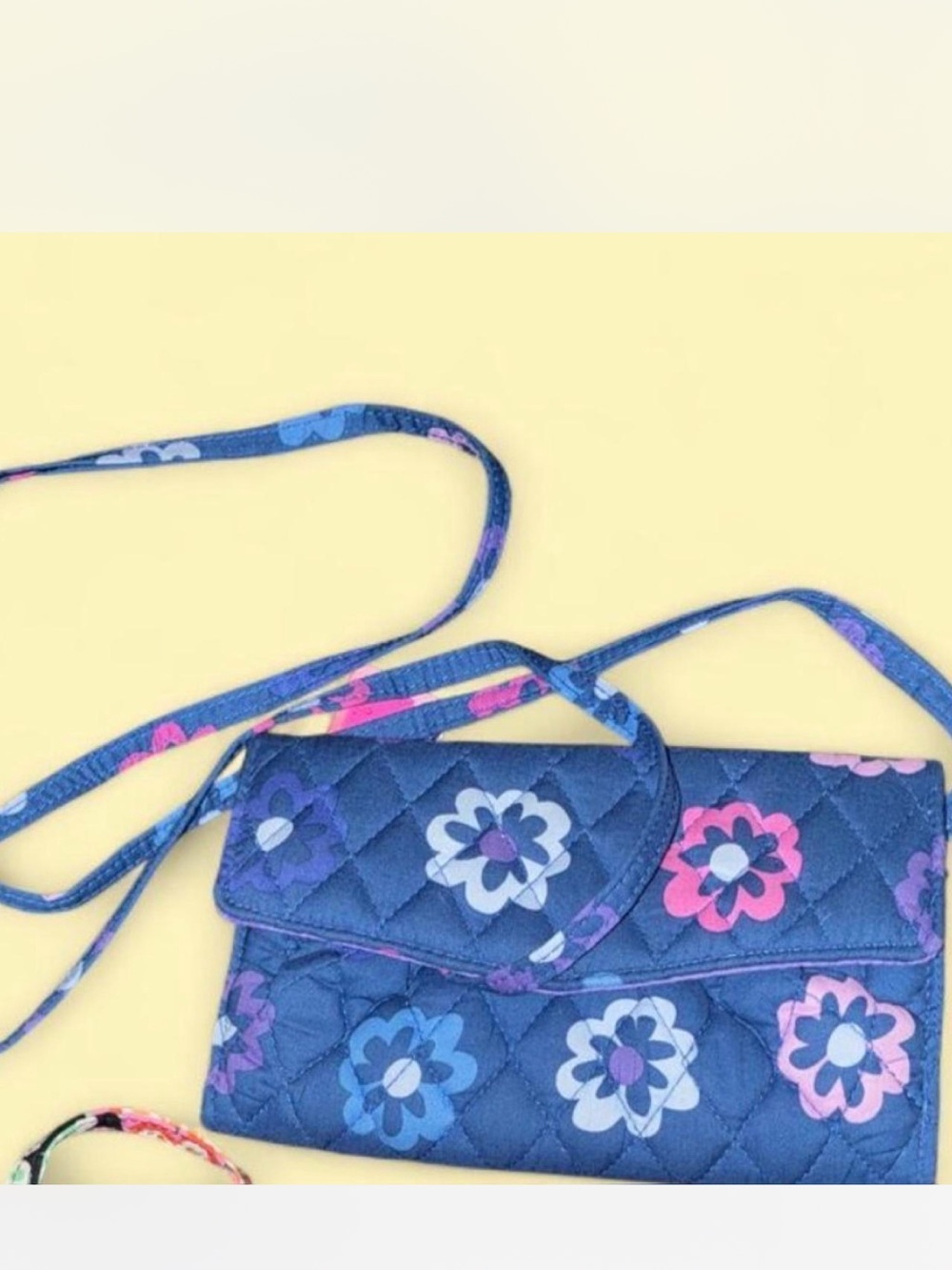 Vera Bradley Navy Floral Quilted Mini Crossbody with Pink & Lavender Flowers